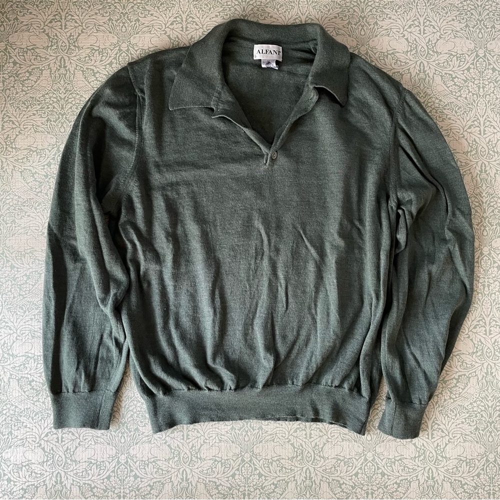 Alfani 1/4 Button Merino Wool Collared Sweater Soft Olive Green
